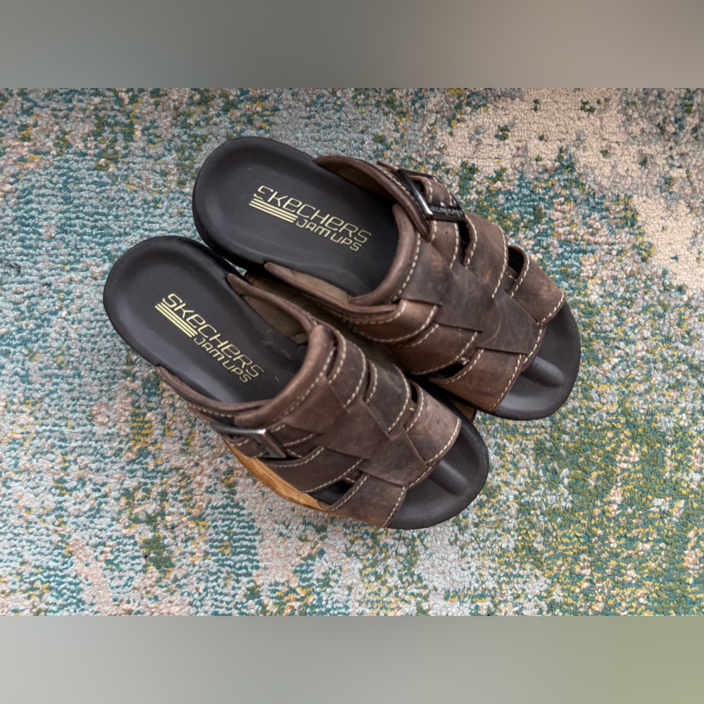 Vintage Y2K Sketchers Jam Ups brown leather chunky fisherman sandals, size 7M